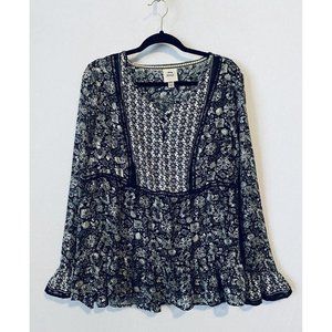 Knox Rose Top Womens XXL Floral Ruffle Hem Crochet Trim Gold Metallic Boho